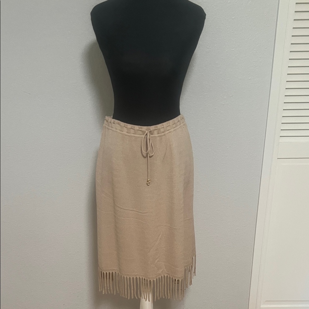 St. John Sport Collection Fringe Skirt – Tan/Camel - Size Medium